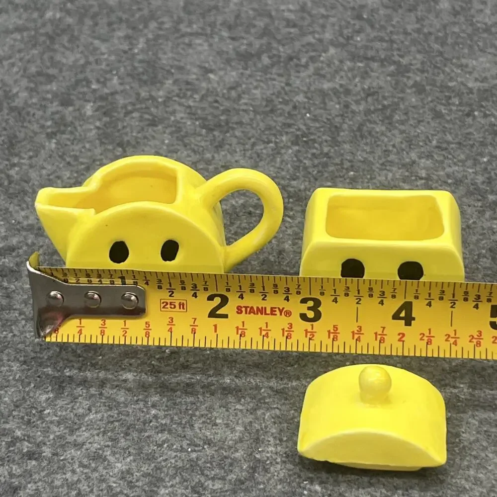 Vintage 1997 Young’s Inc Smiley Face Yellow Ceramic Miniature Teapot Set & Plate